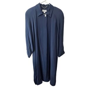 Vintage Magaschoni Womens Navy Blue 100% Silk Hong Kong Duster Coat Jacket S